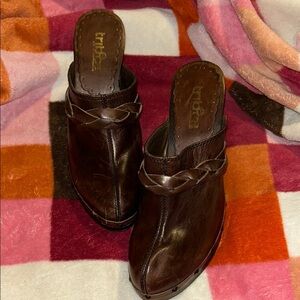 Brown Leather Mules with Chunky Heel